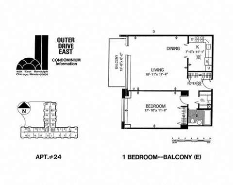 Floor plan for 1 bed, 1 bath